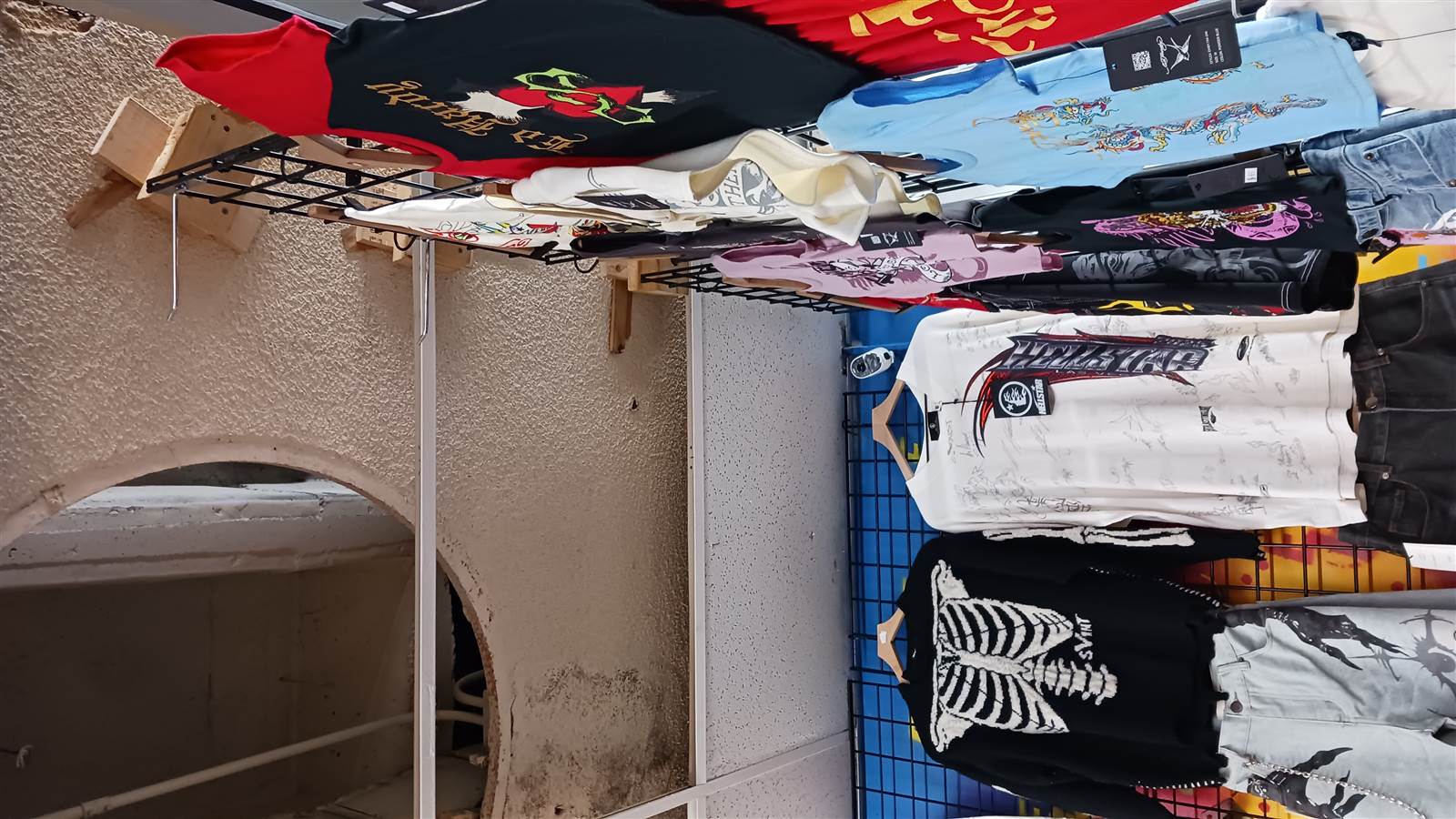Shoe store interior with water on the floor